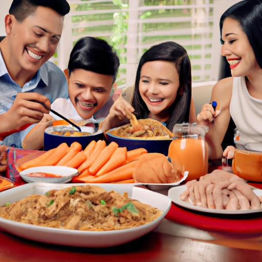 Một gia đình ngồi cùng nhau và thưởng thức bữa ăn bao gồm lương khô bộ binh BB702.