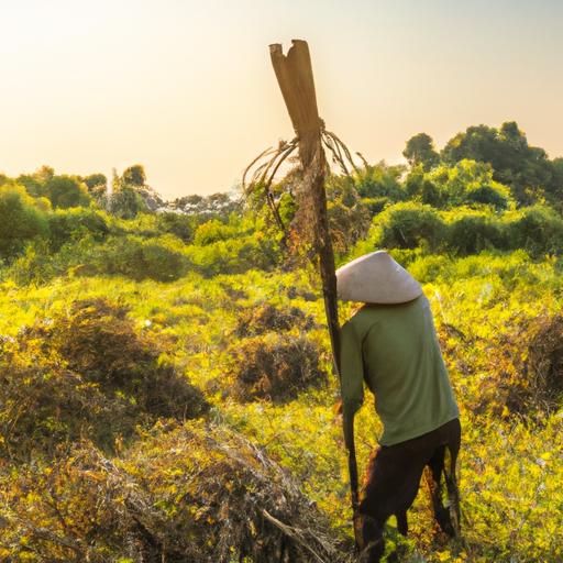 Nông dân thu hoạch lương khô trung quốc voz trên cánh đồng với các dụng cụ truyền thống.